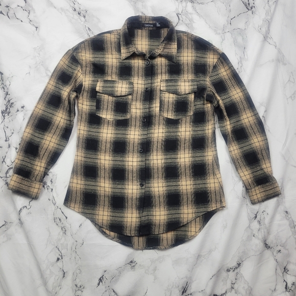 Boohoo Plaid flannel womens button down shirt longsleeve fall winter teens sz 4 - Picture 13 of 16